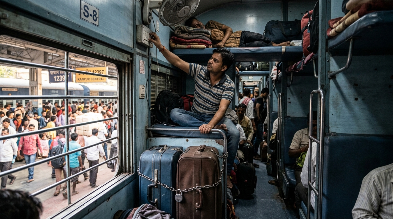 Bustling crowd and platform movement at an Indian railway station
